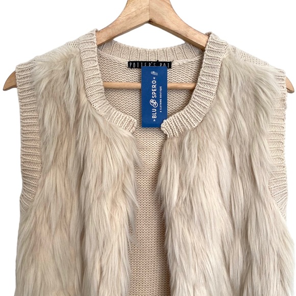 POTTER’S POT NWT Faux Fur Cardigan Vest in Taupe, Size Medium - Picture 4 of 9